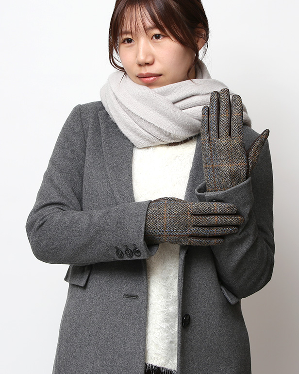 ハリスツイード 日本製 革手袋 レディース スマホ対応 化粧箱付き ブランド 防寒 本革 手袋 ブラウン 茶 茶色 チクチクしない 暖かい タッチパネル 操作可能 プレゼント ギフト かわいい 女性 ビジネス 仕事 クリスマス KURODA(クロダ)