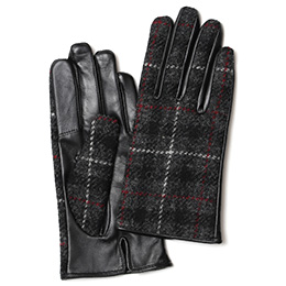 KURODA(クロダ) ハリスツイード 羊革 スマホ操作可能 レディース 本革手袋 ダークグレー/チェック