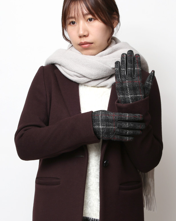 ハリスツイード 日本製 革手袋 レディース スマホ対応 化粧箱付き ブランド 防寒 本革 手袋 グレー グレイ 灰色 チクチクしない 暖かい タッチパネル 操作可能 プレゼント ギフト かわいい 女性 ビジネス 仕事 クリスマス KURODA(クロダ)