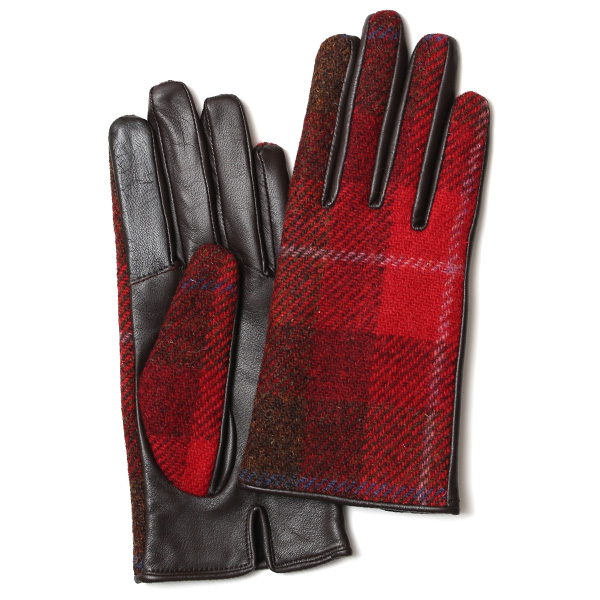 ハリスツイード 日本製 革手袋 レディース スマホ対応 化粧箱付き ブランド 防寒 本革 手袋 レッド ワイン 赤色 チクチクしない 暖かい タッチパネル 操作可能 プレゼント ギフト かわいい 女性 ビジネス 仕事 クリスマス KURODA(クロダ)