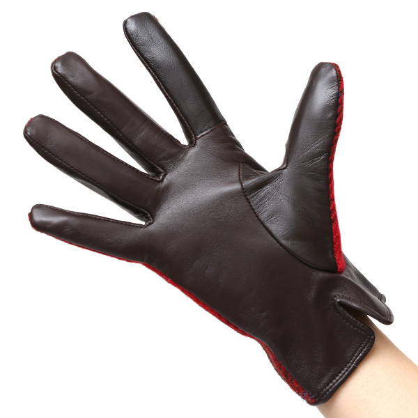 ハリスツイード 日本製 革手袋 レディース スマホ対応 化粧箱付き ブランド 防寒 本革 手袋 レッド ワイン 赤色 チクチクしない 暖かい タッチパネル 操作可能 プレゼント ギフト かわいい 女性 ビジネス 仕事 クリスマス KURODA(クロダ)