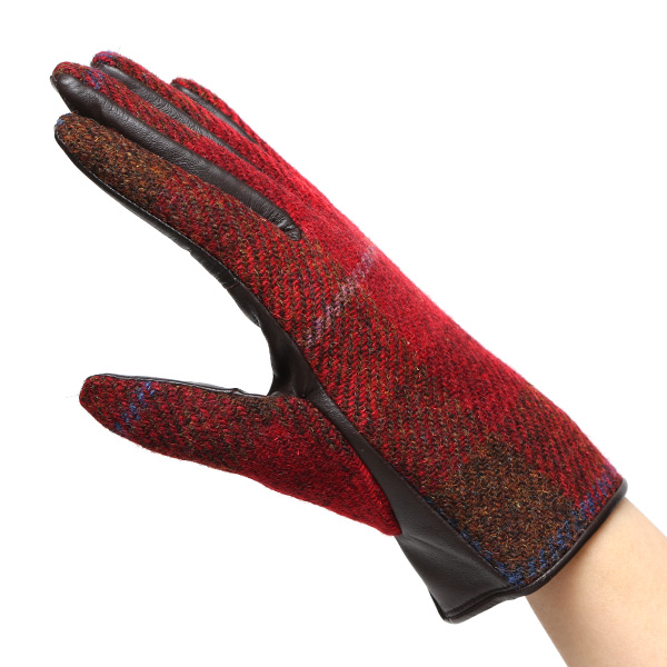 ハリスツイード 日本製 革手袋 レディース スマホ対応 化粧箱付き ブランド 防寒 本革 手袋 レッド ワイン 赤色 チクチクしない 暖かい タッチパネル 操作可能 プレゼント ギフト かわいい 女性 ビジネス 仕事 クリスマス KURODA(クロダ)