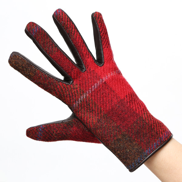 ハリスツイード 日本製 革手袋 レディース スマホ対応 化粧箱付き ブランド 防寒 本革 手袋 レッド ワイン 赤色 チクチクしない 暖かい タッチパネル 操作可能 プレゼント ギフト かわいい 女性 ビジネス 仕事 クリスマス KURODA(クロダ)