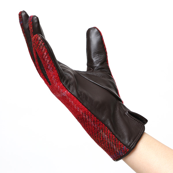 ハリスツイード 日本製 革手袋 レディース スマホ対応 化粧箱付き ブランド 防寒 本革 手袋 レッド ワイン 赤色 チクチクしない 暖かい タッチパネル 操作可能 プレゼント ギフト かわいい 女性 ビジネス 仕事 クリスマス KURODA(クロダ)