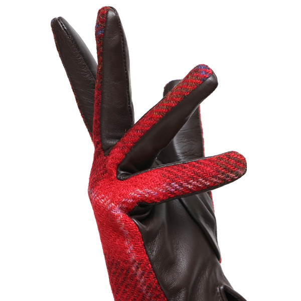 ハリスツイード 日本製 革手袋 レディース スマホ対応 化粧箱付き ブランド 防寒 本革 手袋 レッド ワイン 赤色 チクチクしない 暖かい タッチパネル 操作可能 プレゼント ギフト かわいい 女性 ビジネス 仕事 クリスマス KURODA(クロダ)