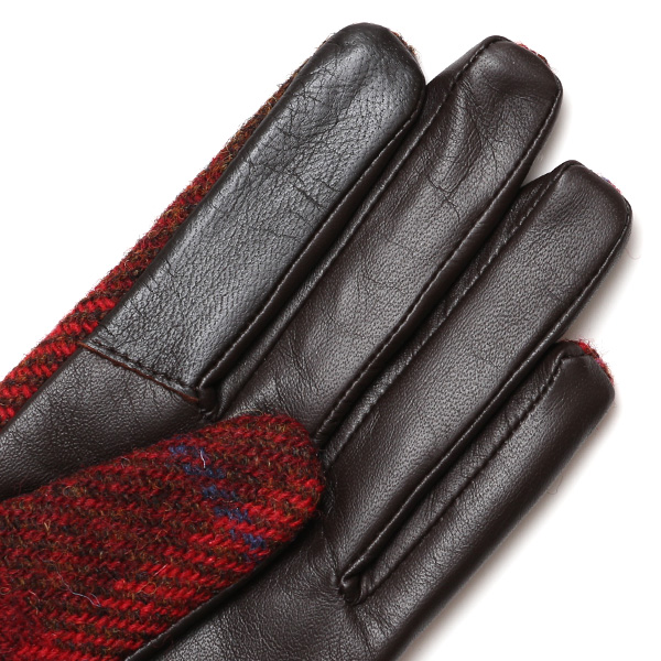 ハリスツイード 日本製 革手袋 レディース スマホ対応 化粧箱付き ブランド 防寒 本革 手袋 レッド ワイン 赤色 チクチクしない 暖かい タッチパネル 操作可能 プレゼント ギフト かわいい 女性 ビジネス 仕事 クリスマス KURODA(クロダ)