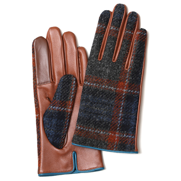  ハリスツイード 日本製 革手袋 レディース スマホ対応 化粧箱付き ブランド 防寒 本革 手袋 ブルー ネイビー 青色 チクチクしない 暖かい タッチパネル 操作可能 プレゼント ギフト かわいい 女性 ビジネス 仕事 クリスマス KURODA(クロダ)