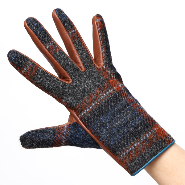  ハリスツイード 日本製 革手袋 レディース スマホ対応 化粧箱付き ブランド 防寒 本革 手袋 ブルー ネイビー 青色 チクチクしない 暖かい タッチパネル 操作可能 プレゼント ギフト かわいい 女性 ビジネス 仕事 クリスマス KURODA(クロダ)