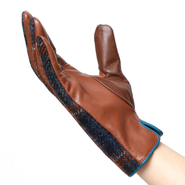  ハリスツイード 日本製 革手袋 レディース スマホ対応 化粧箱付き ブランド 防寒 本革 手袋 ブルー ネイビー 青色 チクチクしない 暖かい タッチパネル 操作可能 プレゼント ギフト かわいい 女性 ビジネス 仕事 クリスマス KURODA(クロダ)