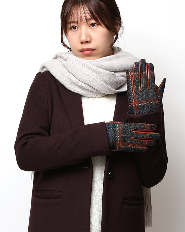ハリスツイード 日本製 革手袋 レディース スマホ対応 化粧箱付き ブランド 防寒 本革 手袋 ブルー ネイビー 青色 チクチクしない 暖かい タッチパネル 操作可能 プレゼント ギフト かわいい 女性 ビジネス 仕事 クリスマス KURODA(クロダ)