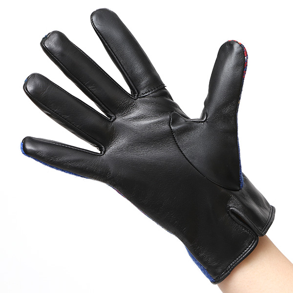 ハリスツイード 日本製 革手袋 レディース スマホ対応 化粧箱付き ブランド 防寒 本革 手袋 ブルー ネイビー 青色 チクチクしない 暖かい タッチパネル 操作可能 プレゼント ギフト かわいい 女性 ビジネス 仕事 クリスマス KURODA(クロダ)