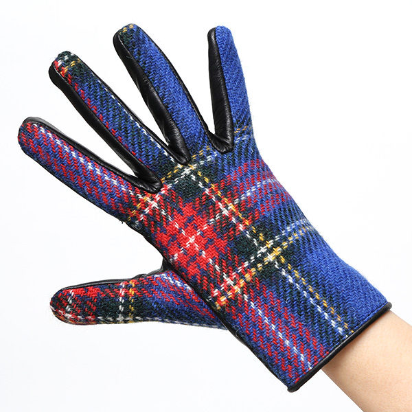 ハリスツイード 日本製 革手袋 レディース スマホ対応 化粧箱付き ブランド 防寒 本革 手袋 ブルー ネイビー 青色 チクチクしない 暖かい タッチパネル 操作可能 プレゼント ギフト かわいい 女性 ビジネス 仕事 クリスマス KURODA(クロダ)