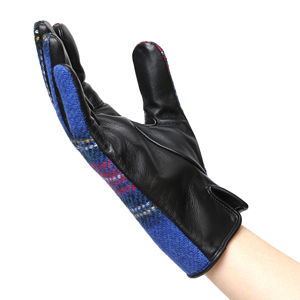 ハリスツイード 日本製 革手袋 レディース スマホ対応 化粧箱付き ブランド 防寒 本革 手袋 ブルー ネイビー 青色 チクチクしない 暖かい タッチパネル 操作可能 プレゼント ギフト かわいい 女性 ビジネス 仕事 クリスマス KURODA(クロダ)