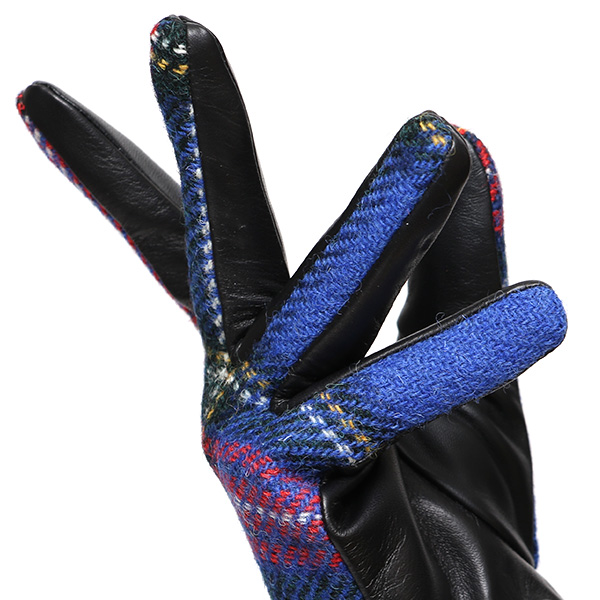 ハリスツイード 日本製 革手袋 レディース スマホ対応 化粧箱付き ブランド 防寒 本革 手袋 ブルー ネイビー 青色 チクチクしない 暖かい タッチパネル 操作可能 プレゼント ギフト かわいい 女性 ビジネス 仕事 クリスマス KURODA(クロダ)