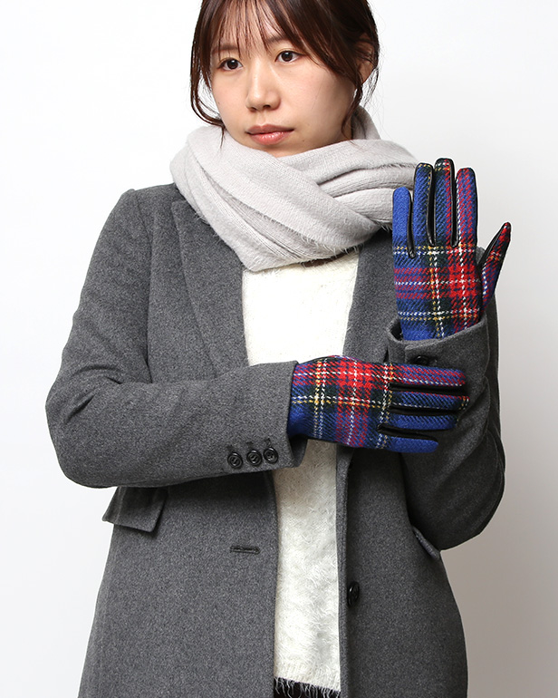 ハリスツイード 日本製 革手袋 レディース スマホ対応 化粧箱付き ブランド 防寒 本革 手袋 ブルー ネイビー 青色 チクチクしない 暖かい タッチパネル 操作可能 プレゼント ギフト かわいい 女性 ビジネス 仕事 クリスマス KURODA(クロダ)