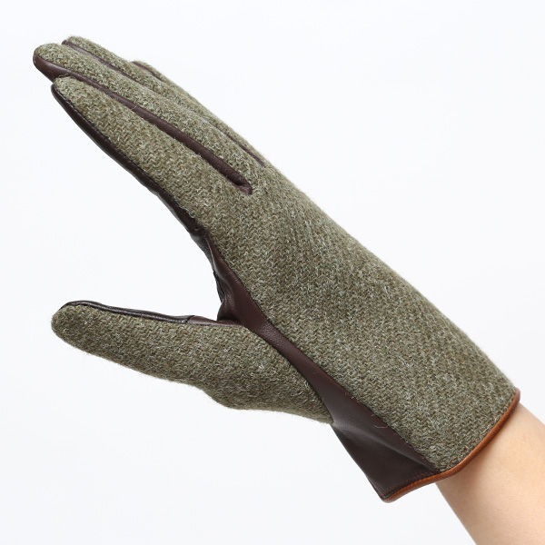  ハリスツイード 日本製 革手袋 レディース スマホ対応 化粧箱付き ブランド 防寒 本革 手袋 グリーン 緑色 チクチクしない 暖かい タッチパネル 操作可能 プレゼント ギフト かわいい 女性 ビジネス 仕事 クリスマス KURODA(クロダ)