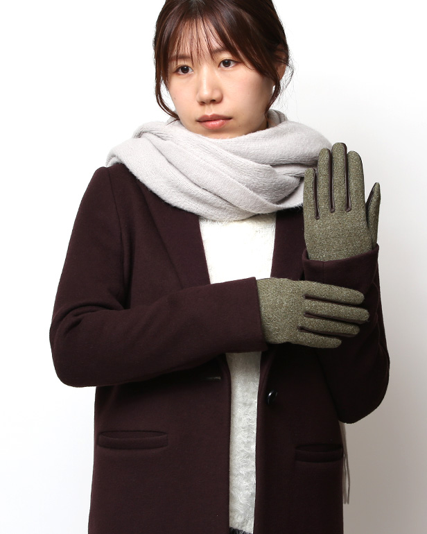 ハリスツイード 日本製 革手袋 レディース スマホ対応 化粧箱付き ブランド 防寒 本革 手袋 グリーン 緑色 チクチクしない 暖かい タッチパネル 操作可能 プレゼント ギフト かわいい 女性 ビジネス 仕事 クリスマス KURODA(クロダ)