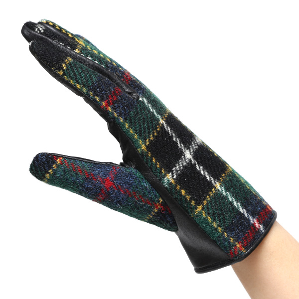 ハリスツイード 日本製 革手袋 レディース スマホ対応 化粧箱付き ブランド 防寒 本革 手袋 グリーン 緑色 チクチクしない 暖かい タッチパネル 操作可能 プレゼント ギフト かわいい 女性 ビジネス 仕事 クリスマス KURODA(クロダ)