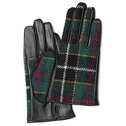 KURODA(クロダ) ハリスツイード 羊革 スマホ操作可能 レディース 本革手袋 グリーン/チェック
