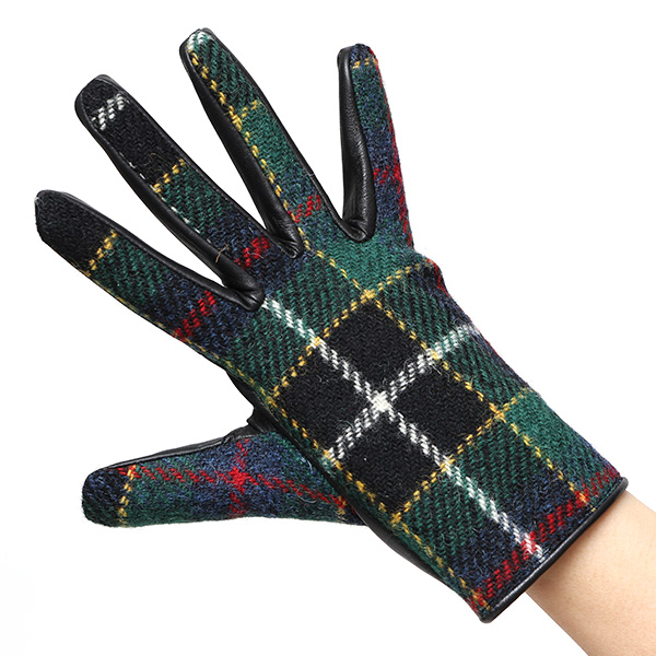 ハリスツイード 日本製 革手袋 レディース スマホ対応 化粧箱付き ブランド 防寒 本革 手袋 グリーン 緑色 チクチクしない 暖かい タッチパネル 操作可能 プレゼント ギフト かわいい 女性 ビジネス 仕事 クリスマス KURODA(クロダ)