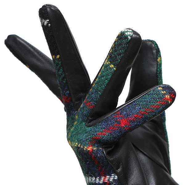 ハリスツイード 日本製 革手袋 レディース スマホ対応 化粧箱付き ブランド 防寒 本革 手袋 グリーン 緑色 チクチクしない 暖かい タッチパネル 操作可能 プレゼント ギフト かわいい 女性 ビジネス 仕事 クリスマス KURODA(クロダ)