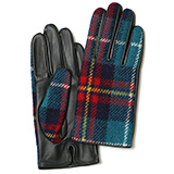 KURODA(クロダ) ハリスツイード 羊革 スマホ操作可能 レディース 本革手袋 エメラルドグリーン/チェック