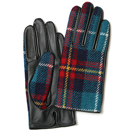 KURODA(クロダ) ハリスツイード 羊革 スマホ操作可能 レディース 本革手袋 エメラルドグリーン/チェック