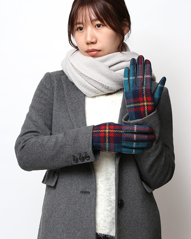 ハリスツイード 日本製 革手袋 レディース スマホ対応 化粧箱付き ブランド 防寒 本革 手袋 グリーン 緑色 チクチクしない 暖かい タッチパネル 操作可能 プレゼント ギフト かわいい 女性 ビジネス 仕事 クリスマス KURODA(クロダ)