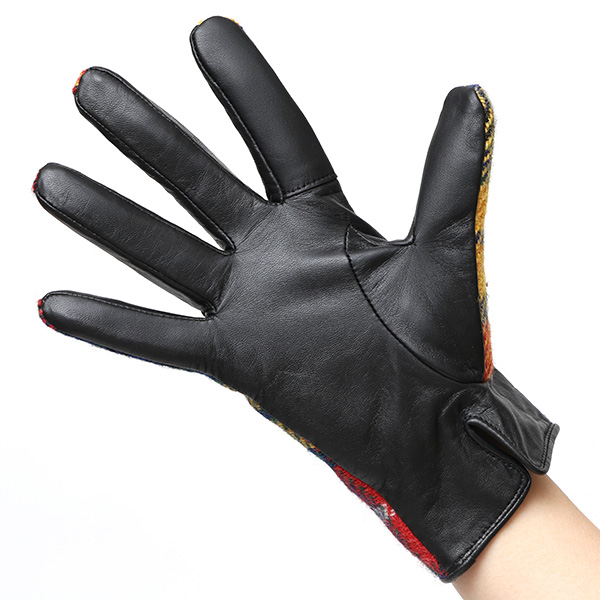 ハリスツイード 日本製 革手袋 レディース スマホ対応 化粧箱付き ブランド 防寒 本革 手袋 イエロー 黄色 チクチクしない 暖かい タッチパネル 操作可能 プレゼント ギフト かわいい 女性 ビジネス 仕事 クリスマス KURODA(クロダ)