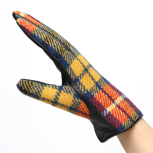 ハリスツイード 日本製 革手袋 レディース スマホ対応 化粧箱付き ブランド 防寒 本革 手袋 イエロー 黄色 チクチクしない 暖かい タッチパネル 操作可能 プレゼント ギフト かわいい 女性 ビジネス 仕事 クリスマス KURODA(クロダ)