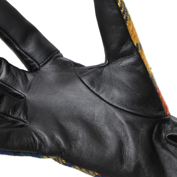 ハリスツイード 日本製 革手袋 レディース スマホ対応 化粧箱付き ブランド 防寒 本革 手袋 イエロー 黄色 チクチクしない 暖かい タッチパネル 操作可能 プレゼント ギフト かわいい 女性 ビジネス 仕事 クリスマス KURODA(クロダ)