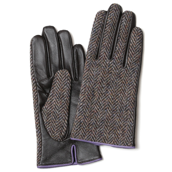  ハリスツイード 日本製 革手袋 レディース スマホ対応 化粧箱付き ブランド 防寒 本革 手袋 パープル 紫色 チクチクしない 暖かい タッチパネル 操作可能 プレゼント ギフト かわいい 女性 ビジネス 仕事 クリスマス KURODA(クロダ)