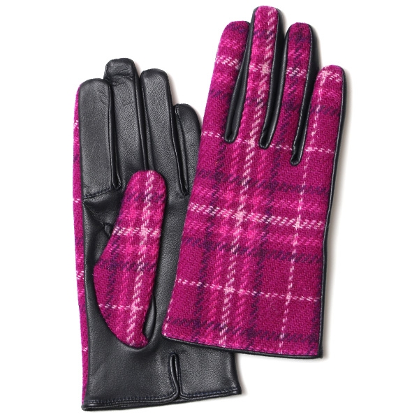  ハリスツイード 日本製 革手袋 レディース スマホ対応 化粧箱付き ブランド 防寒 本革 手袋 ピンク 桃色 チクチクしない 暖かい タッチパネル 操作可能 プレゼント ギフト かわいい 女性 ビジネス 仕事 クリスマス KURODA(クロダ)