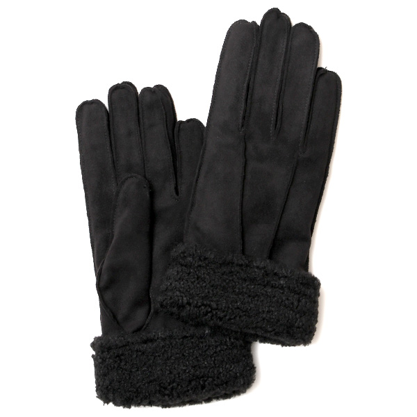  フェイクスエード マイクロボア裏地 暖かい 防寒 レディース 手袋 ブラック 黒 黒色 日本企画 ブランド クリスマス かわいい 女性 ギフト プレゼント ファー付き おしゃれ チクチクしない KURODA(クロダ)