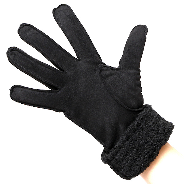  フェイクスエード マイクロボア裏地 暖かい 防寒 レディース 手袋 ブラック 黒 黒色 日本企画 ブランド クリスマス かわいい 女性 ギフト プレゼント ファー付き おしゃれ チクチクしない KURODA(クロダ)