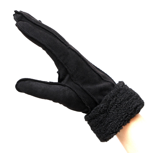  フェイクスエード マイクロボア裏地 暖かい 防寒 レディース 手袋 ブラック 黒 黒色 日本企画 ブランド クリスマス かわいい 女性 ギフト プレゼント ファー付き おしゃれ チクチクしない KURODA(クロダ)