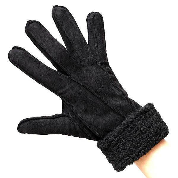  フェイクスエード マイクロボア裏地 暖かい 防寒 レディース 手袋 ブラック 黒 黒色 日本企画 ブランド クリスマス かわいい 女性 ギフト プレゼント ファー付き おしゃれ チクチクしない KURODA(クロダ)