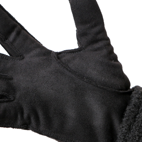  フェイクスエード マイクロボア裏地 暖かい 防寒 レディース 手袋 ブラック 黒 黒色 日本企画 ブランド クリスマス かわいい 女性 ギフト プレゼント ファー付き おしゃれ チクチクしない KURODA(クロダ)