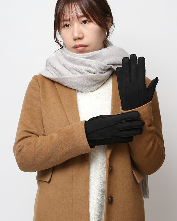 フェイクスエード マイクロボア裏地 暖かい 防寒 レディース 手袋 ブラック 黒 黒色 日本企画 ブランド クリスマス かわいい 女性 ギフト プレゼント ファー付き おしゃれ チクチクしない KURODA(クロダ)