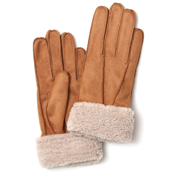  フェイクスエード マイクロボア裏地 暖かい 防寒 レディース 手袋 ブラウン 茶 茶色 日本企画 ブランド クリスマス かわいい 女性 ギフト プレゼント ファー付き おしゃれ チクチクしない KURODA(クロダ)