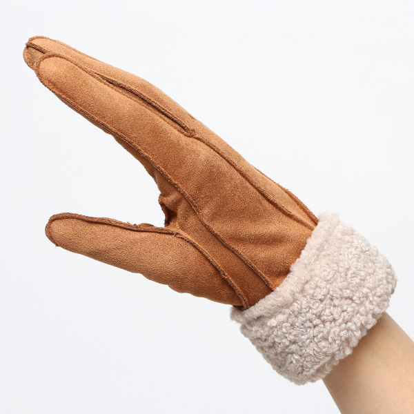  フェイクスエード マイクロボア裏地 暖かい 防寒 レディース 手袋 ブラウン 茶 茶色 日本企画 ブランド クリスマス かわいい 女性 ギフト プレゼント ファー付き おしゃれ チクチクしない KURODA(クロダ)