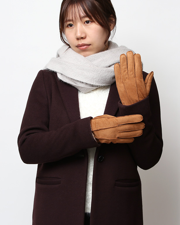フェイクスエード マイクロボア裏地 暖かい 防寒 レディース 手袋 ブラウン 茶 茶色 日本企画 ブランド クリスマス かわいい 女性 ギフト プレゼント ファー付き おしゃれ チクチクしない KURODA(クロダ)