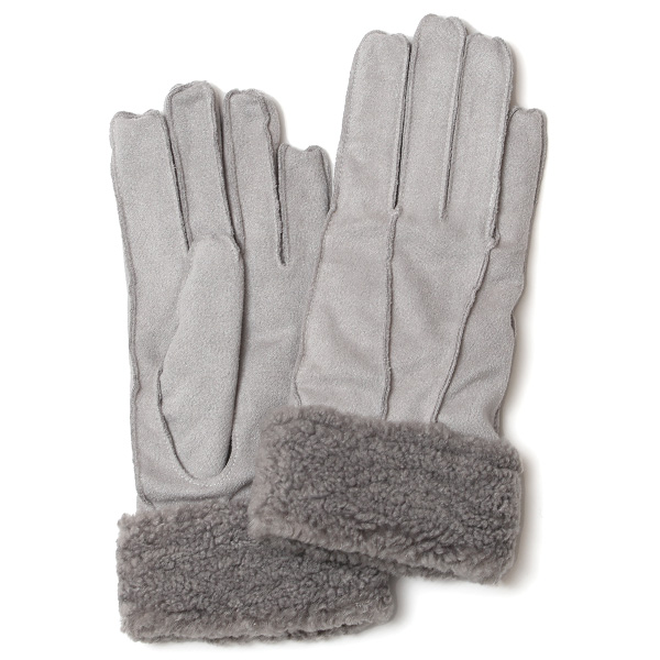  フェイクスエード マイクロボア裏地 暖かい 防寒 レディース 手袋 ライトグレー グレー グレイ 灰色 日本企画 ブランド クリスマス かわいい 女性 ギフト プレゼント ファー付き おしゃれ チクチクしない KURODA(クロダ)