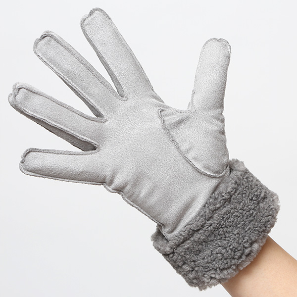  フェイクスエード マイクロボア裏地 暖かい 防寒 レディース 手袋 ライトグレー グレー グレイ 灰色 日本企画 ブランド クリスマス かわいい 女性 ギフト プレゼント ファー付き おしゃれ チクチクしない KURODA(クロダ)