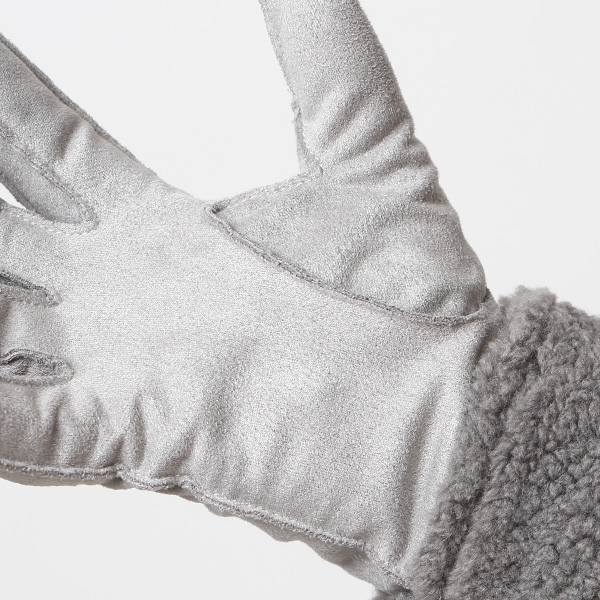  フェイクスエード マイクロボア裏地 暖かい 防寒 レディース 手袋 ライトグレー グレー グレイ 灰色 日本企画 ブランド クリスマス かわいい 女性 ギフト プレゼント ファー付き おしゃれ チクチクしない KURODA(クロダ)