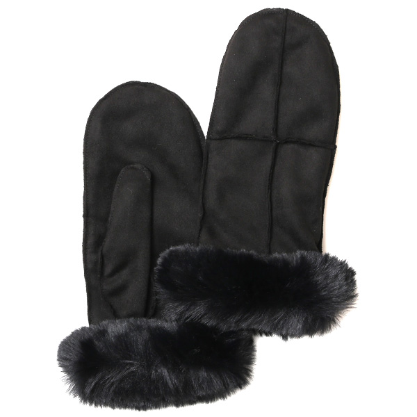 フェイクスエード マイクロボア裏地 ミトン レディース 防寒 手袋 ブラック 黒 黒色 日本企画 ブランド クリスマス かわいい 女性 ギフト プレゼント 指無し グローブ おしゃれ チクチクしない KURODA(クロダ)