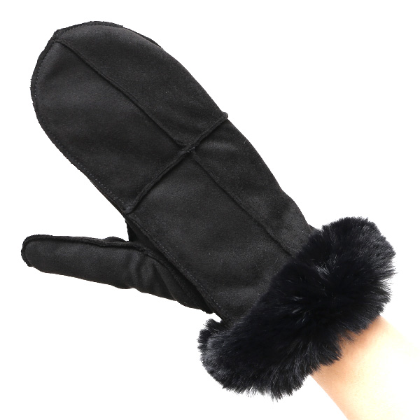フェイクスエード マイクロボア裏地 ミトン レディース 防寒 手袋 ブラック 黒 黒色 日本企画 ブランド クリスマス かわいい 女性 ギフト プレゼント 指無し グローブ おしゃれ チクチクしない KURODA(クロダ)