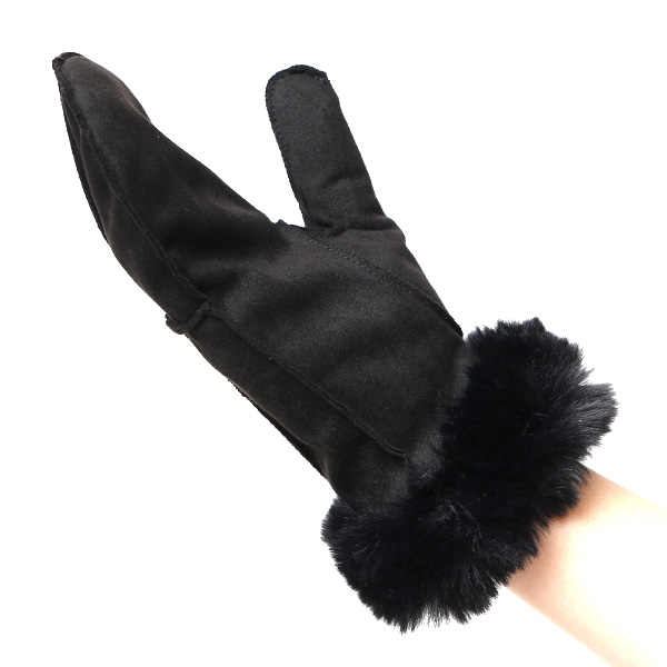 フェイクスエード マイクロボア裏地 ミトン レディース 防寒 手袋 ブラック 黒 黒色 日本企画 ブランド クリスマス かわいい 女性 ギフト プレゼント 指無し グローブ おしゃれ チクチクしない KURODA(クロダ)