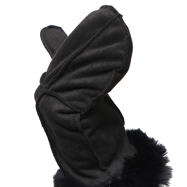フェイクスエード マイクロボア裏地 ミトン レディース 防寒 手袋 ブラック 黒 黒色 日本企画 ブランド クリスマス かわいい 女性 ギフト プレゼント 指無し グローブ おしゃれ チクチクしない KURODA(クロダ)
