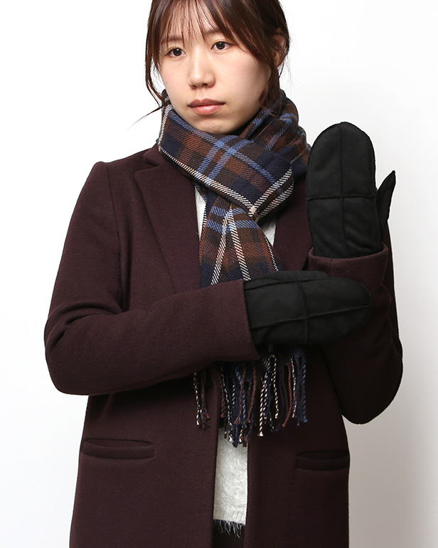 フェイクスエード マイクロボア裏地 ミトン レディース 防寒 手袋 ブラック 黒 黒色 日本企画 ブランド クリスマス かわいい 女性 ギフト プレゼント 指無し グローブ おしゃれ チクチクしない KURODA(クロダ)